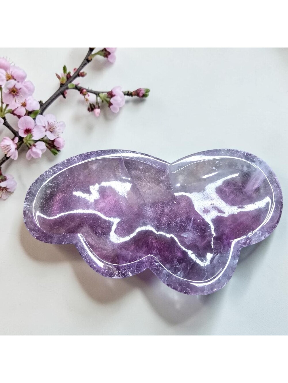 A043. Purple Fluorite Cloud Butterfly Natural Crystal Bowl Dish